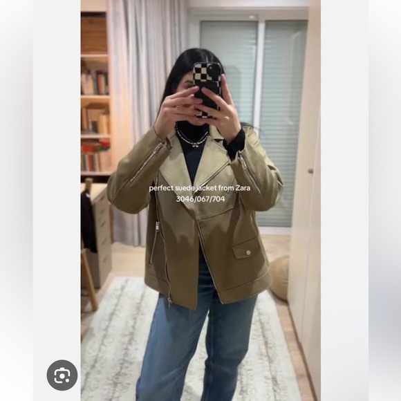 ZARA FAUX SUEDE BIKER JACKET - Picture 6 of 16